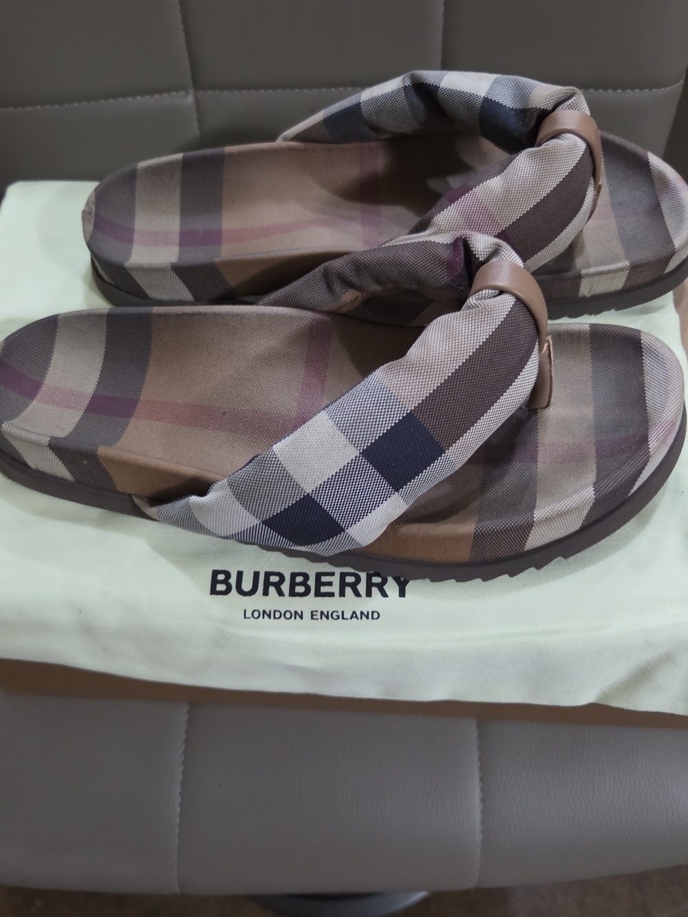 Burberry Check Knotted Slide Sandals - Beige/Tan/Black